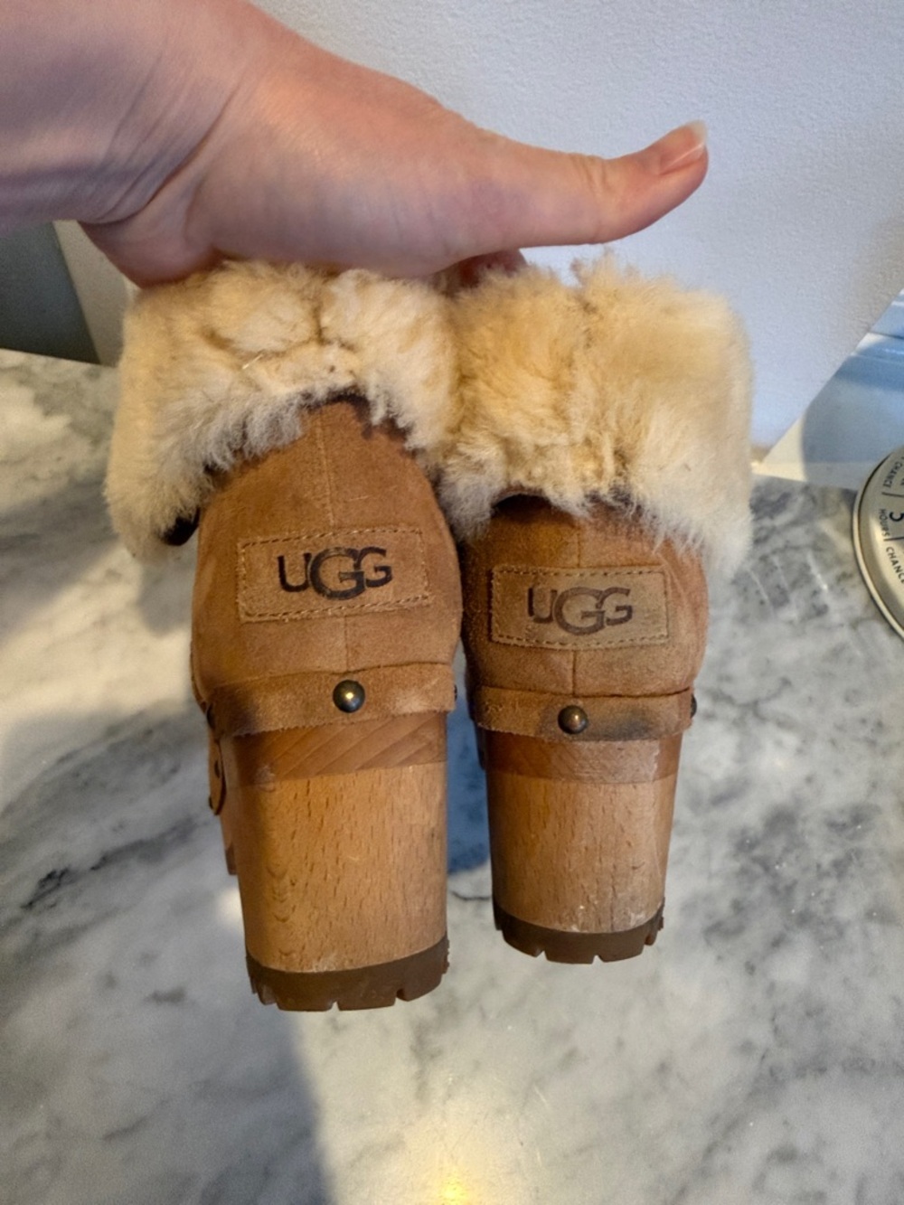 Ugg Suede Shearling Clog Boots in Chestnut - Picture 4 of 6